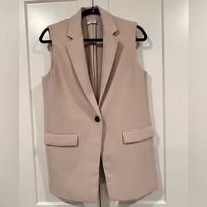 Mango Women's Beige Sleeveless Blazer Vest Sz S neutral casual classy